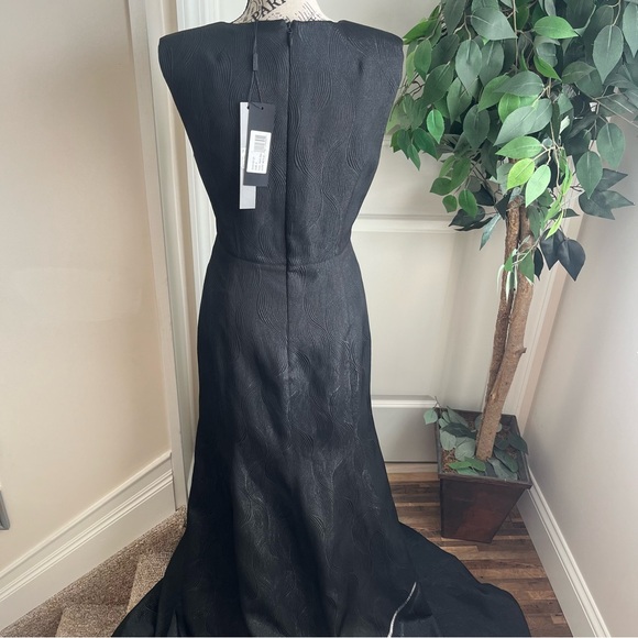 Halston Heritage Evening Sleeveless Jacquard Metallic Trumpet Gown Black Sz 8 - Picture 10 of 16